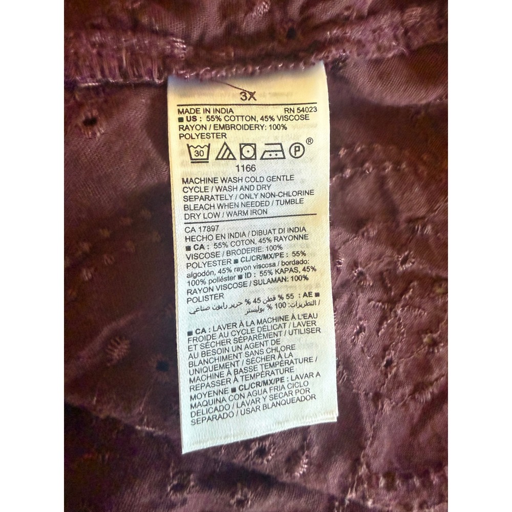 Old Navy Womens Boho Long Sleeve Peplum Peasant Top 3X Eyelet Embroidered Button - Picture 8 of 9